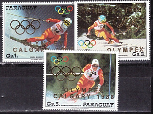 Парагвай, ОИ 1988, надпечатка,  OLYMPEX, 3 марки